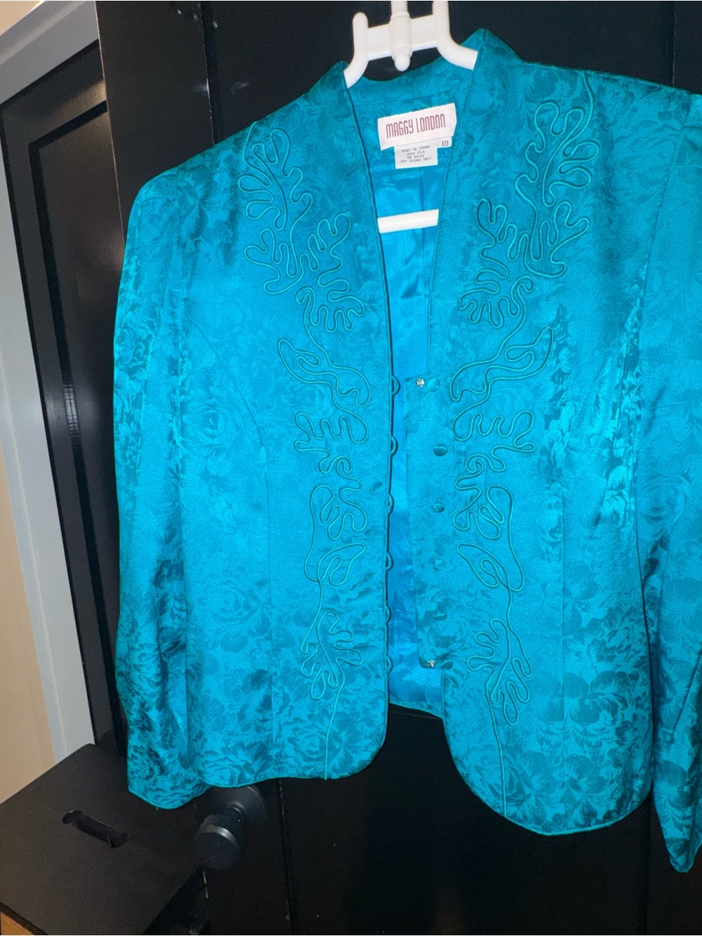 Maggy London Teal Embroidered Jacquard Blazer